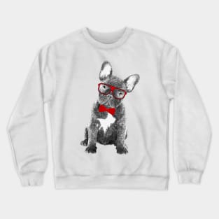 French Bulldog Red Ribbon & Glasses Frenchie Gift Crewneck Sweatshirt